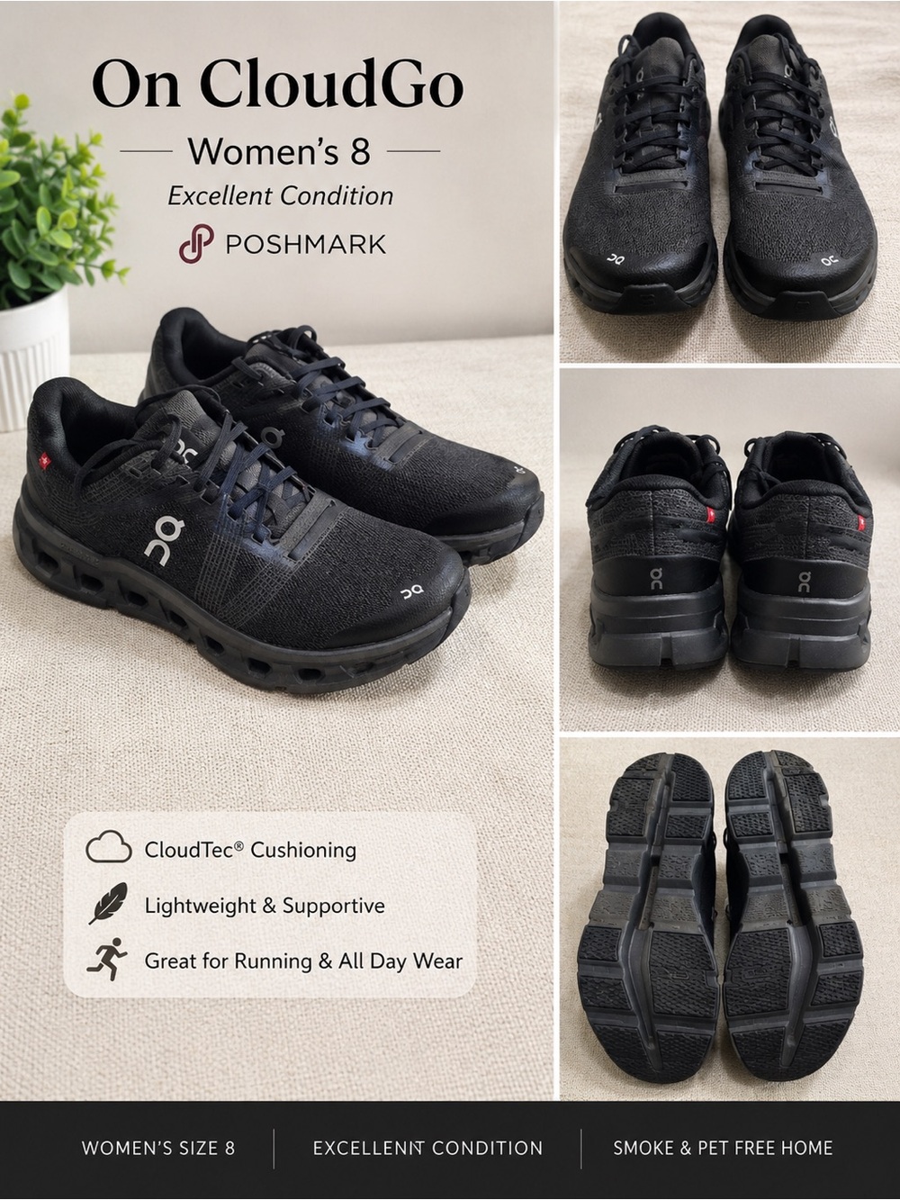 On Running CloudGo Women's Running Shoes - Black with Subtle Red Accent womens 8